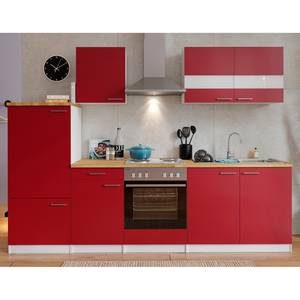 Keukenblok Andrias III Inclusief elektrische apparaten - Rood/notenboomhouten look - Breedte: 270 cm - Kookplaten - Met elektrische apparatuur