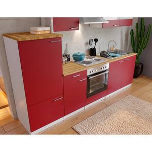 Keukenblok Andrias III Inclusief elektrische apparaten - Rood/notenboomhouten look - Breedte: 270 cm - Kookplaten - Met elektrische apparatuur
