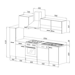 Keukenblok Andrias II Inclusief elektrische apparaten - Zwart - Breedte: 250 cm - Glas-keramisch