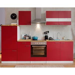 Küchenzeile Andrias III Rot / Nussbaum Dekor - Breite: 270 cm - Glaskeramik - Mit Elektrogeräten