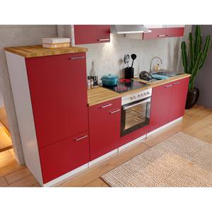 Küchenzeile Andrias III Rot / Nussbaum Dekor - Breite: 270 cm - Glaskeramik - Mit Elektrogeräten