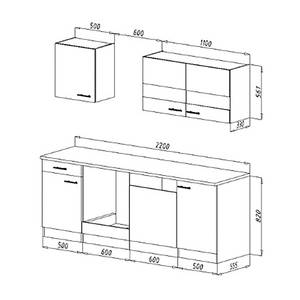 Küchenzeile Andrias I Inklusive Elektrogeräte - Grau - Breite: 220 cm - Glaskeramik