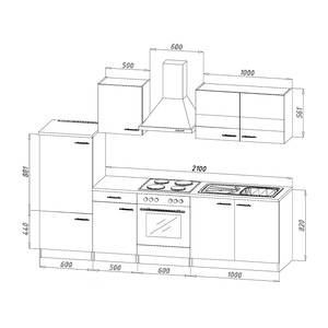 Küchenzeile Andrias III Schwarz / Nussbaum Dekor - Breite: 270 cm - Glaskeramik - Mit Elektrogeräten
