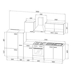 Küchenzeile Andrias IV Inklusive Elektrogeräte - Schwarz - Breite: 300 cm - Kochplatte