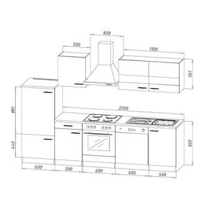 Cuisine Andrias III Gris / Imitation noyer - Largeur : 280 cm - Plaque de cuisson - Avec électroménager