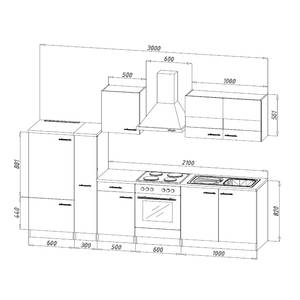 Küchenzeile Andrias IV Inklusive Elektrogeräte - Schwarz - Breite: 300 cm - Glaskeramik