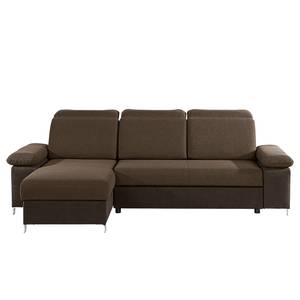 Ecksofa Rosay Microfaser / Webstoff - Dunkelbraun - Longchair davorstehend links