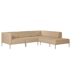 Ecksofa Luparo I Webstoff - Beige - Ottomane davorstehend rechts