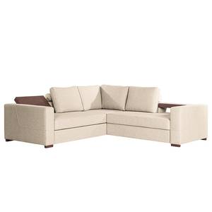 Ecksofa Woodway I Webstoff - Creme - Ottomane davorstehend links - Tablett