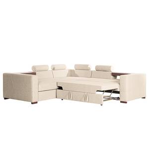 Ecksofa Woodway I Webstoff - Creme - Ottomane davorstehend links - Tablett