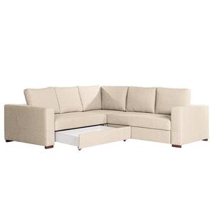 Ecksofa Woodway I Webstoff - Creme - Ottomane davorstehend links - Tablett