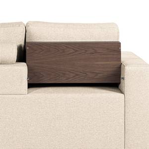 Ecksofa Woodway I Webstoff - Creme - Ottomane davorstehend links - Tablett