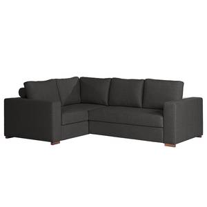 Ecksofa Woodway II Webstoff - Schwarz - Ottomane davorstehend links - Tablett