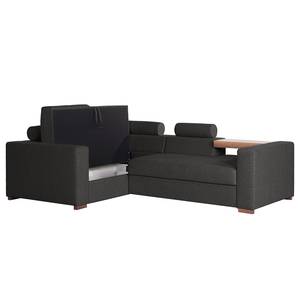 Ecksofa Woodway II Webstoff - Schwarz - Ottomane davorstehend links - Tablett