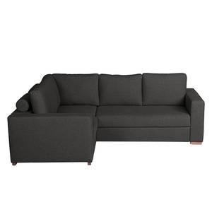 Ecksofa Woodway II Webstoff - Schwarz - Ottomane davorstehend links - Tablett