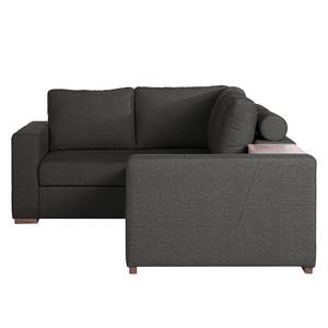 Ecksofa Woodway II Webstoff - Schwarz - Ottomane davorstehend links - Tablett