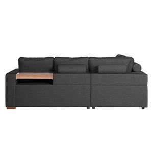 Ecksofa Woodway II Webstoff - Schwarz - Ottomane davorstehend links - Tablett