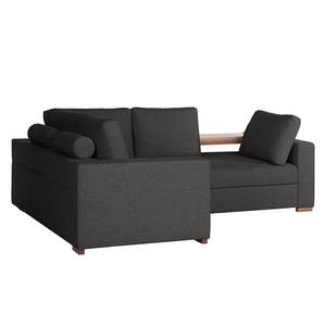 Ecksofa Woodway II Webstoff - Schwarz - Ottomane davorstehend links - Tablett