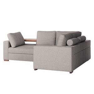 Ecksofa Woodway II Webstoff - Grau - Ottomane davorstehend rechts - Tablett