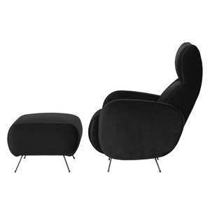 Fauteuil Vains Velours Ravi: Noir - Avec repose-pieds