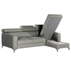 Ecksofa Nonza mit Longchair Webstoff Voer: Grau - Longchair davorstehend rechts