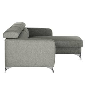 Ecksofa Nonza mit Longchair Webstoff Voer: Grau - Longchair davorstehend rechts