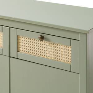 Sideboard Belleria Kiefer massiv / Wiener Geflecht - Helles Olivgrün