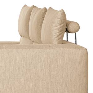 Canapé d’angle Manot II Tissu - Beige - Méridienne longue à droite (vue de face) - Avec réglage de la profondeur d'assise