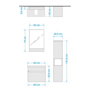 Ensemble salle de bain Capri V (3 élém.) Avec éclairage - Gris quartz mat / Imitation chêne Riviera