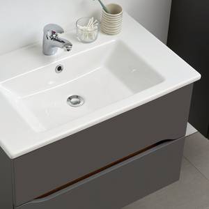 Salle de bain Tiberio III (2 éléments) Avec éclairage - Gris quartz mat / Imitation chêne Riviera