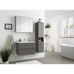 Salle de bain Tiberio IV (3 éléments) Avec éclairage - Gris quartz mat / Imitation chêne Riviera