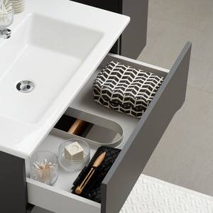 Salle de bain Tiberio IV (3 éléments) Avec éclairage - Gris quartz mat / Imitation chêne Riviera