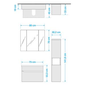 Salle de bain Tiberio IV (3 éléments) Avec éclairage - Gris quartz mat / Imitation chêne Riviera