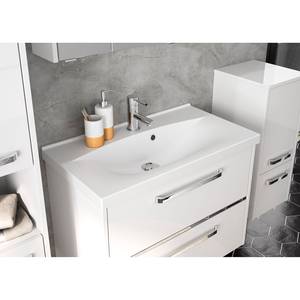 Salle de bain 3050 III (2 élém.) Éclairage inclus - Avec vasque en fonte minérale - Blanc brillant - Largeur : 77 cm