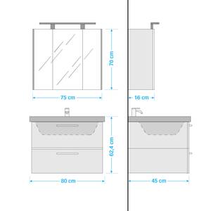 Badezimmerset 3050 II (2-teilig) Inklusive Leuchtblende - Mit Keramikbecken - Hochglanz Weiß - Breite: 80 cm