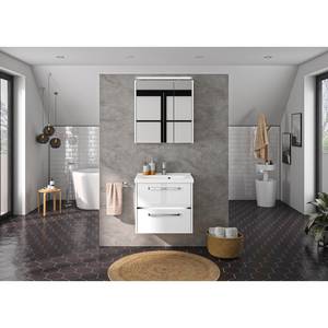 Salle de bain 3050 IV (2 éléments) Éclairage tiroir inclus - Avec vasque en fonte minérale - Blanc brillant - Largeur : 62 cm