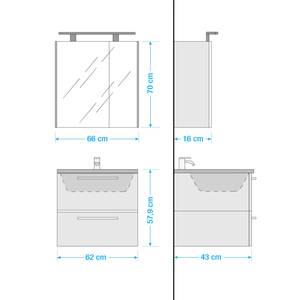 Salle de bain 3050 IV (2 éléments) Éclairage tiroir inclus - Avec vasque en fonte minérale - Blanc brillant - Largeur : 62 cm