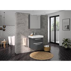 Salle de bain 3050 II (2 éléments) Éclairage tiroir inclus - Avec vasque en céramique - Gris mat - Largeur : 65 cm