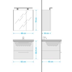 Salle de bain 3050 II (2 éléments) Éclairage tiroir inclus - Avec vasque en céramique - Gris mat - Largeur : 65 cm
