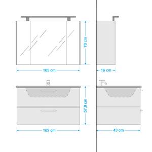 Salle de bain 3050 III (2 élém.) Éclairage inclus - Avec vasque en fonte minérale - Blanc brillant - Largeur : 102 cm