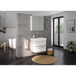 Salle de bain 3050 I (2 éléments) Éclairage inclus - Avec vasque en céramique - Blanc brillant - Largeur : 65 cm