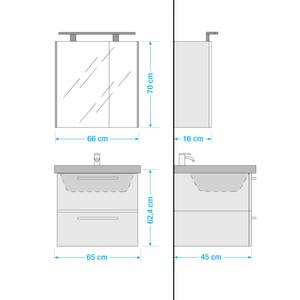 Salle de bain 3050 II (2 éléments) Éclairage tiroir inclus - Avec vasque en céramique - Blanc brillant - Largeur : 65 cm