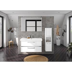 Salle de bain 3050 I (2 éléments) Éclairage inclus - Avec vasque en céramique - Blanc brillant - Largeur : 105 cm