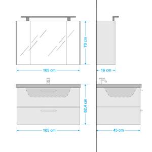 Salle de bain 3050 I (2 éléments) Éclairage inclus - Avec vasque en céramique - Blanc brillant - Largeur : 105 cm