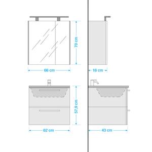 Salle de bain 3050 III (2 élém.) Éclairage inclus - Avec vasque en fonte minérale - Gris mat - Largeur : 62 cm