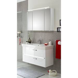 Salle de bain 3050 II (2 éléments) Éclairage tiroir inclus - Avec vasque en céramique - Blanc brillant - Largeur : 105 cm