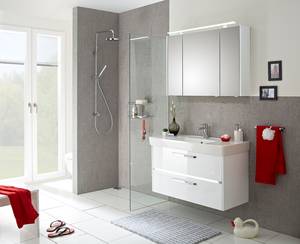 Salle de bain 3050 II (2 éléments) Éclairage tiroir inclus - Avec vasque en céramique - Blanc brillant - Largeur : 105 cm