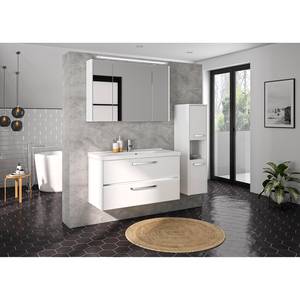 Salle de bain 3050 IV (2 éléments) Éclairage tiroir inclus - Avec vasque en fonte minérale - Blanc brillant - Largeur : 102 cm