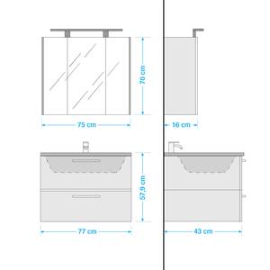 Salle de bain 3050 III (2 élém.) Éclairage inclus - Avec vasque en fonte minérale - Gris mat - Largeur : 77 cm