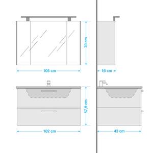 Salle de bain 3050 IV (2 éléments) Éclairage tiroir inclus - Avec vasque en fonte minérale - Gris mat - Largeur : 102 cm